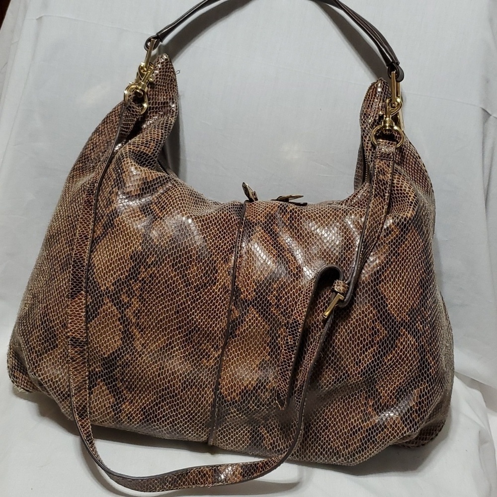 Gili python print leather large slouch  shoulder bag convertible snakeskin